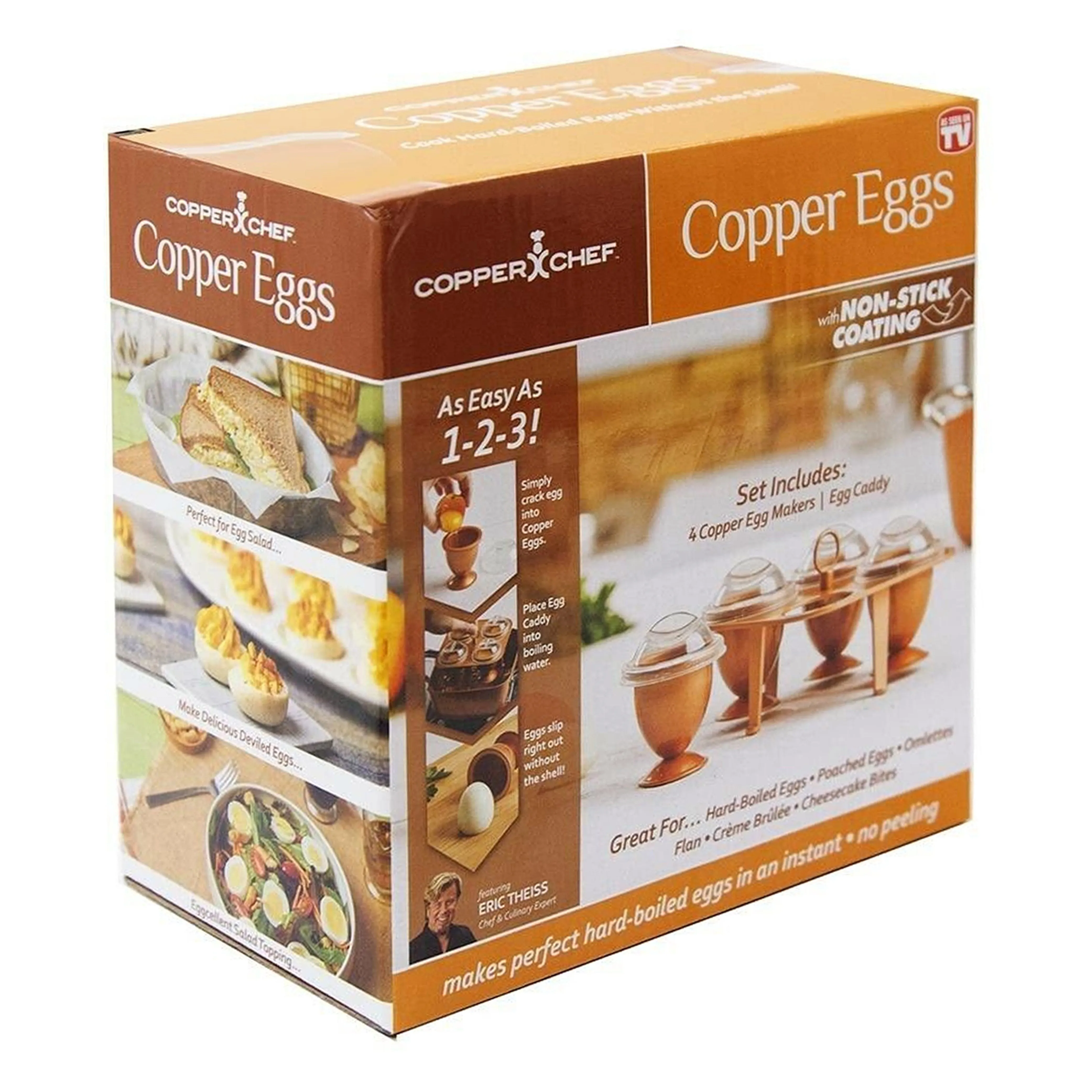 5pc Set Copper Egg Poacher Maker Non-Stick Cup Boiler Saucepan Cookware with Lid