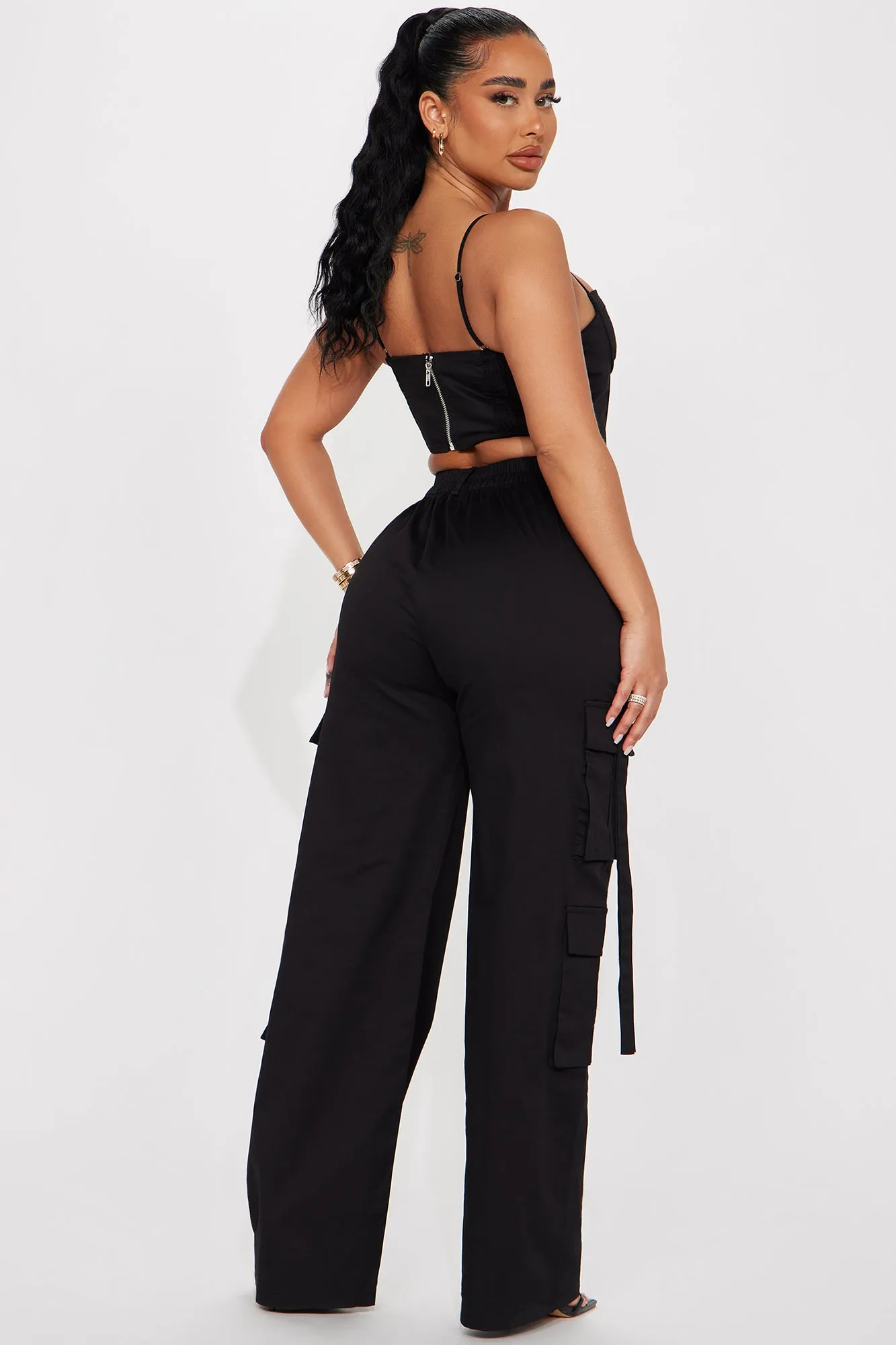 Back Of My Mind Cargo Pant Set - Black