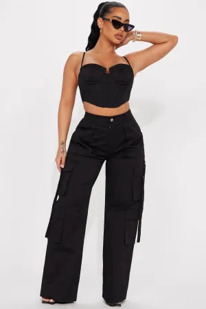 Back Of My Mind Cargo Pant Set - Black