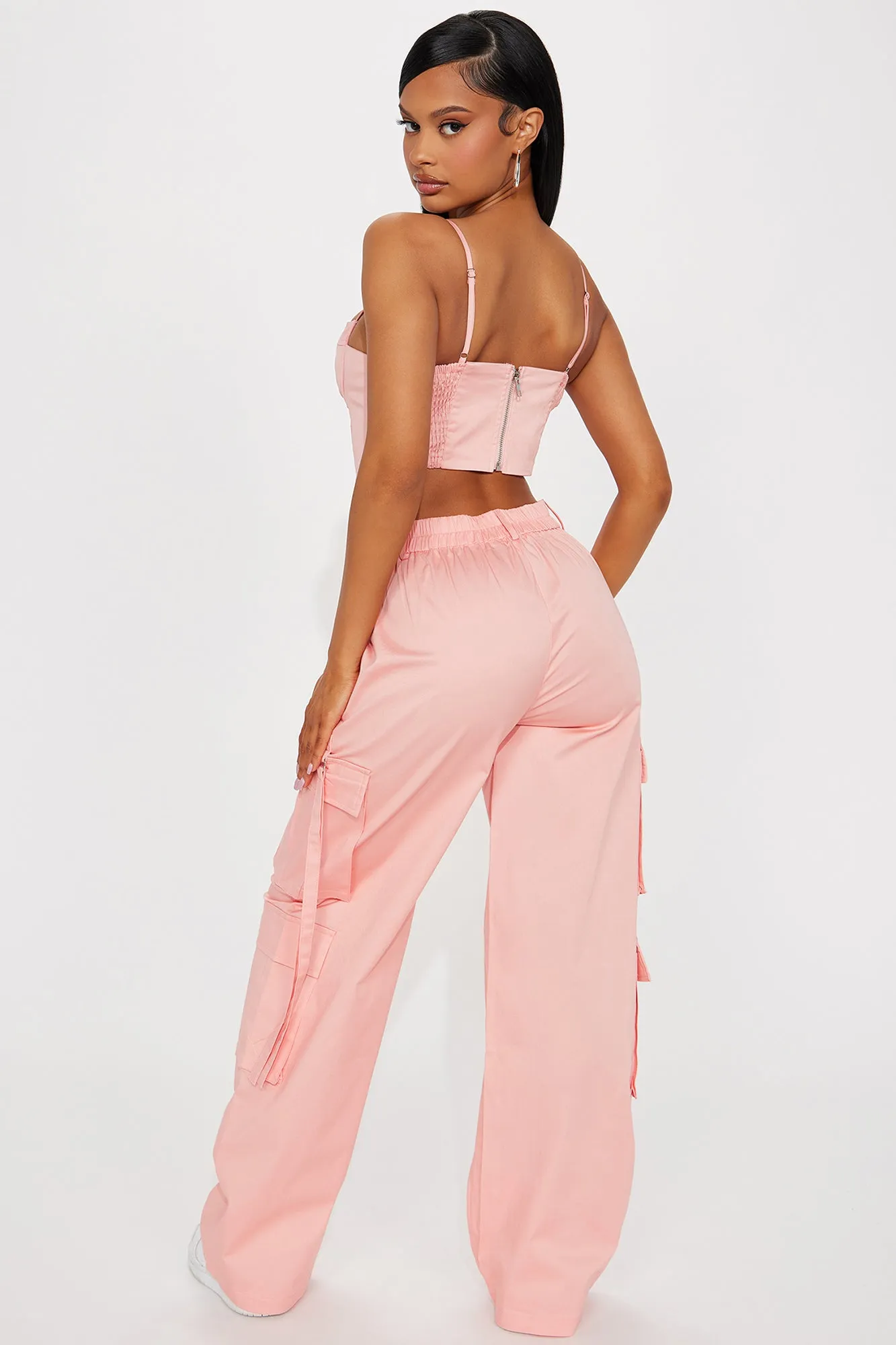 Back Of My Mind Cargo Pant Set - Salmon