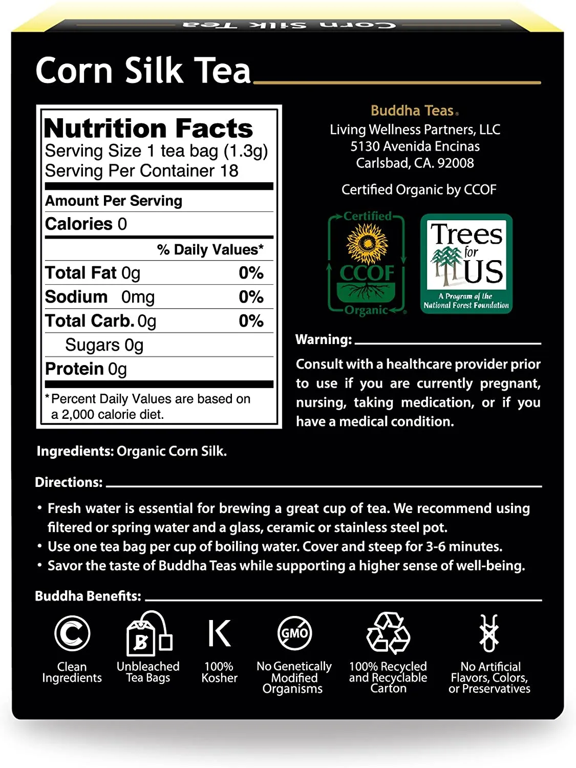 Cornsilk Herbal Tea | Organic - 18 Bleach Free Tea Bags
