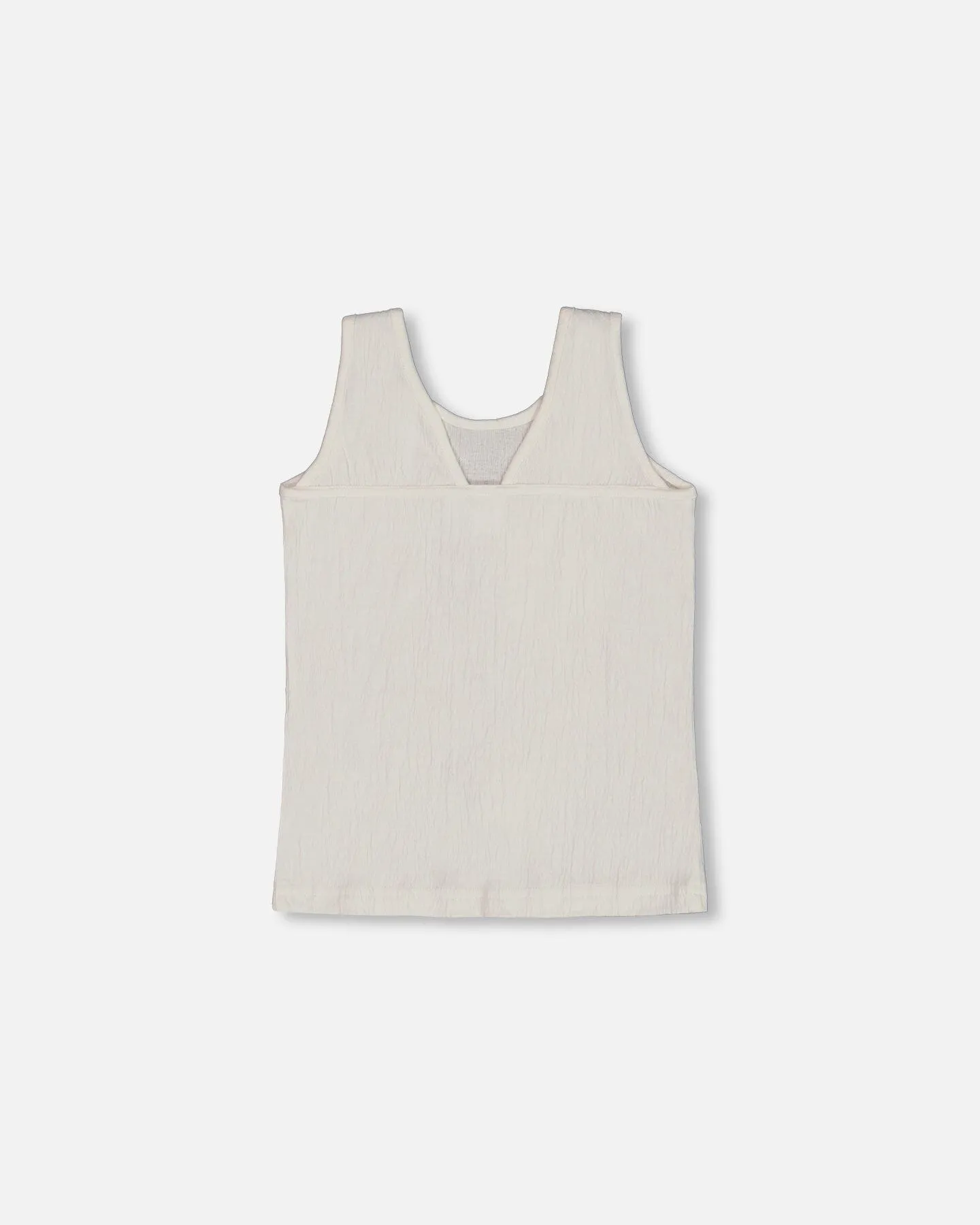 Crinkle Jersey Tank Top Pink Flowers On Cream Background