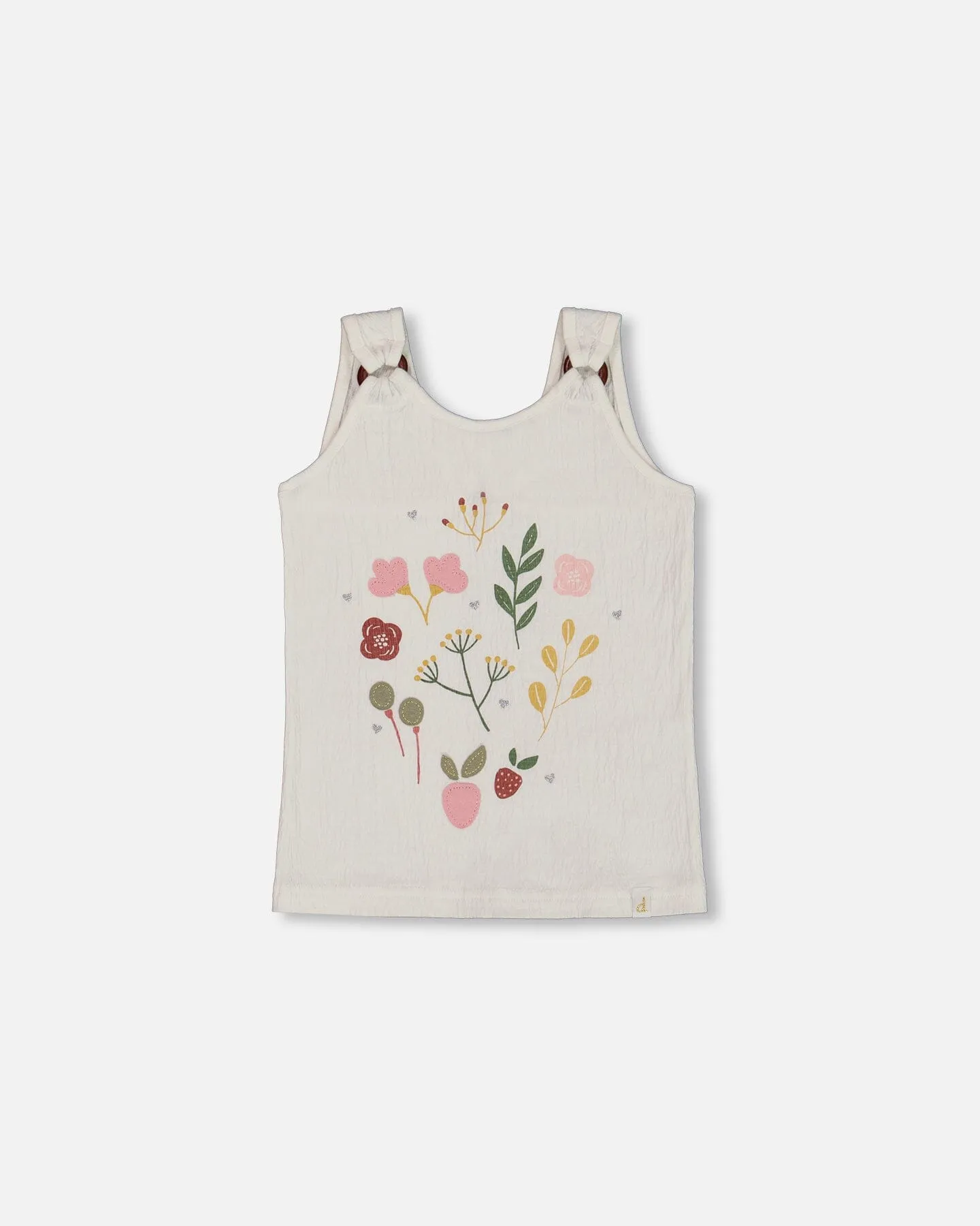 Crinkle Jersey Tank Top Pink Flowers On Cream Background