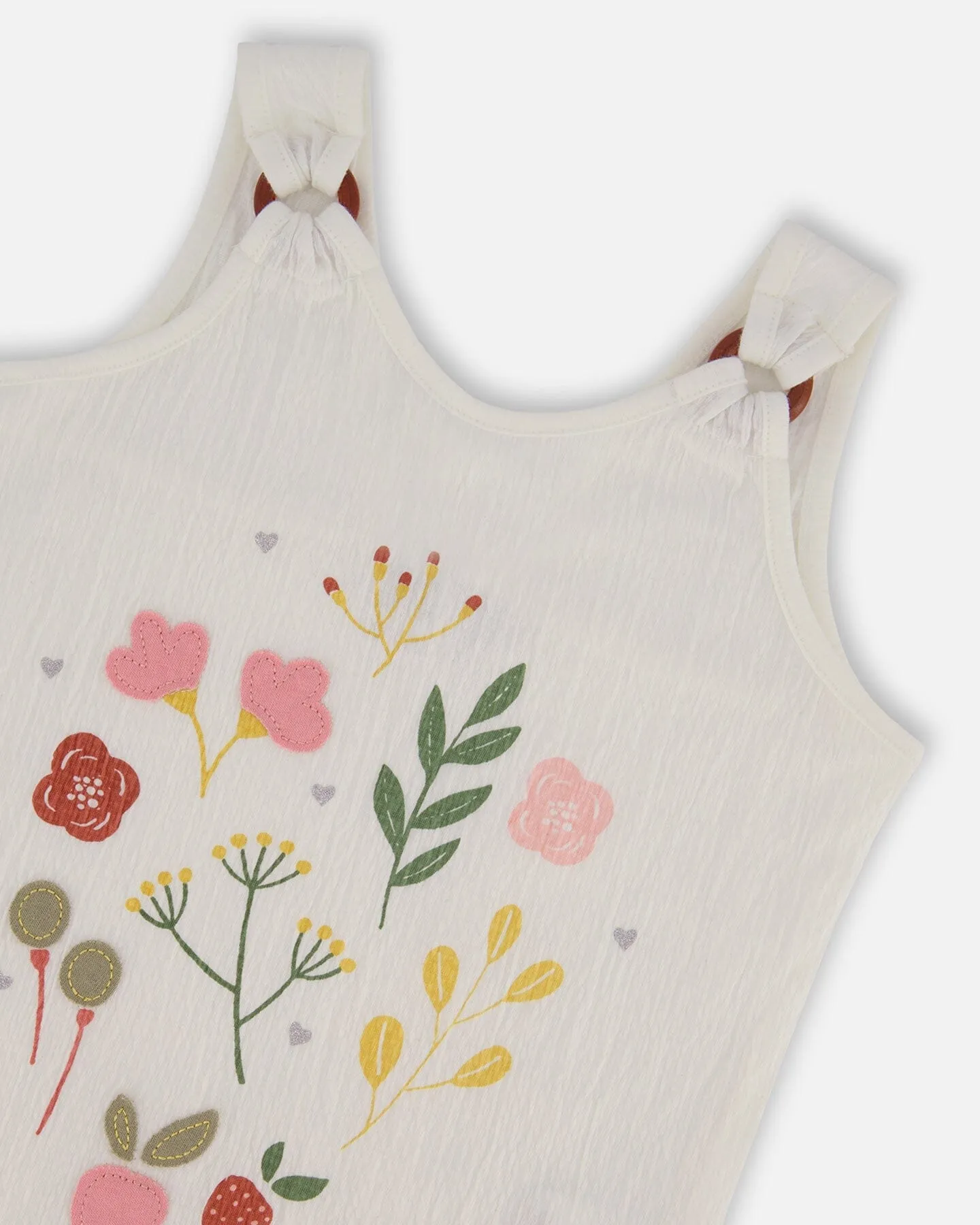 Crinkle Jersey Tank Top Pink Flowers On Cream Background