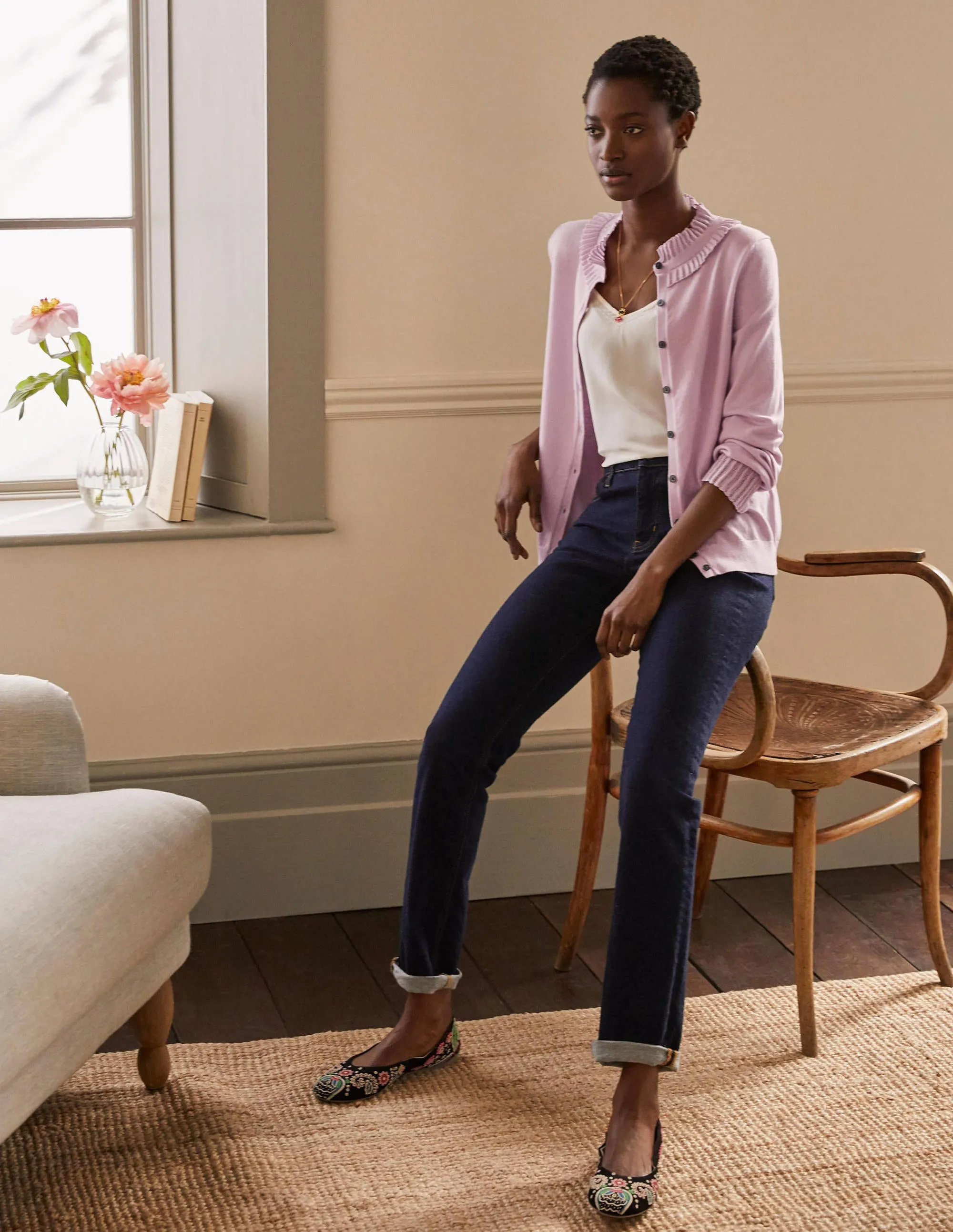 Frederica Pointelle Cardigan-Coconut Ice
