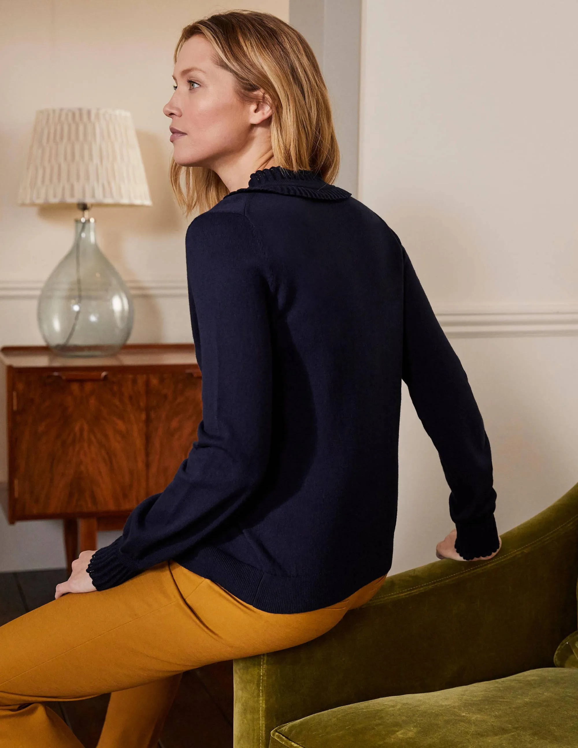Frederica Pointelle Cardigan-Navy