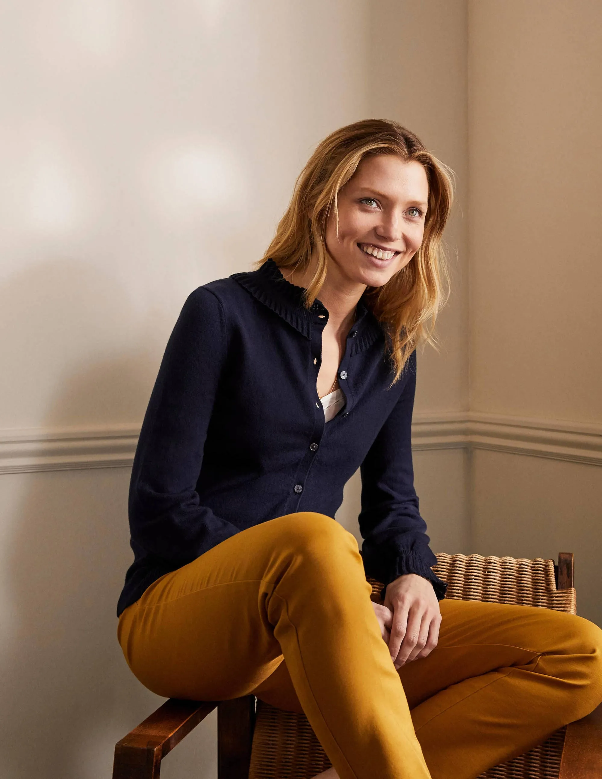 Frederica Pointelle Cardigan-Navy