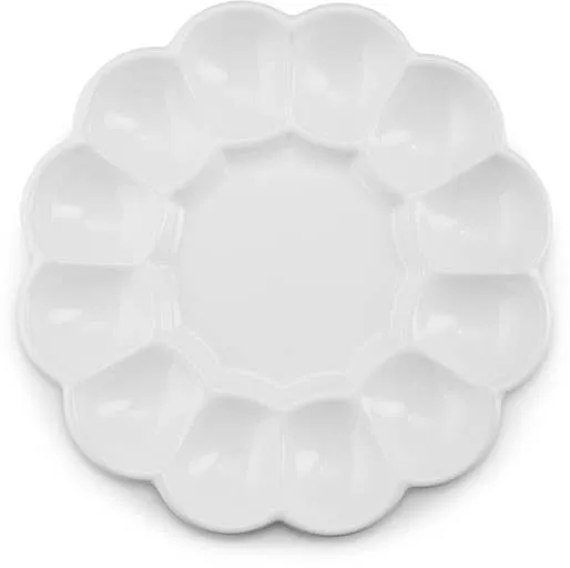 Kook Ceramic Round Egg Tray, Holds 12 Eggs, 9.8 In, White