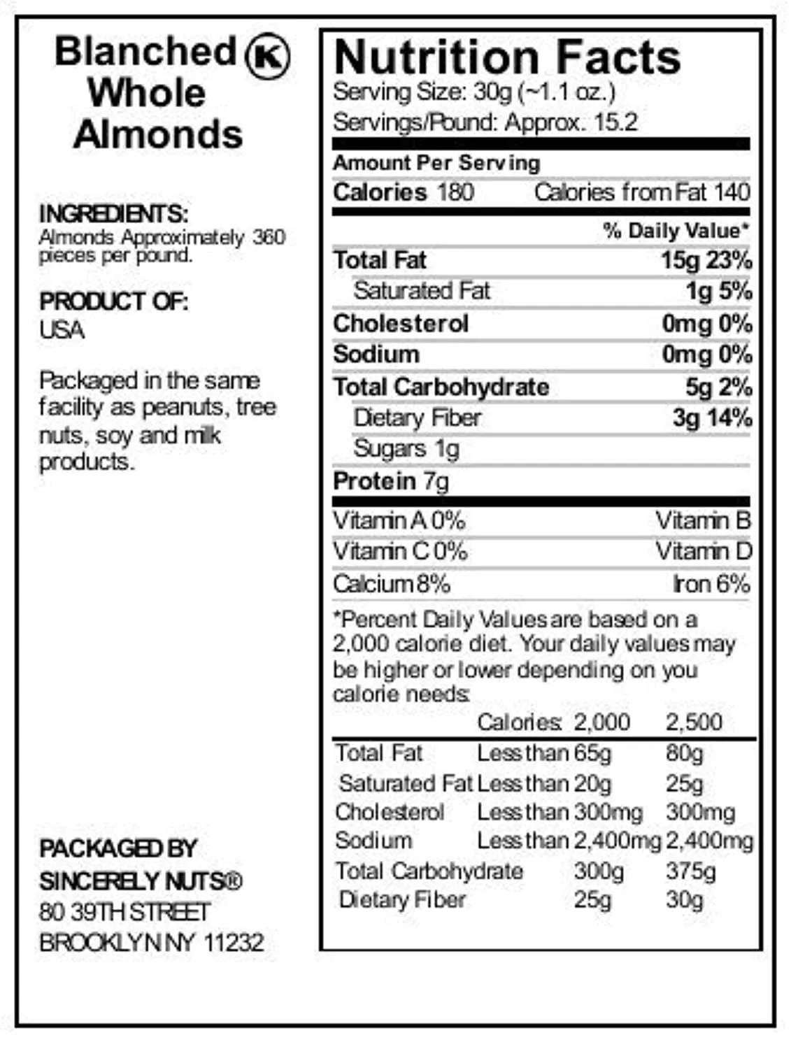 Whole Raw Blanched Almonds